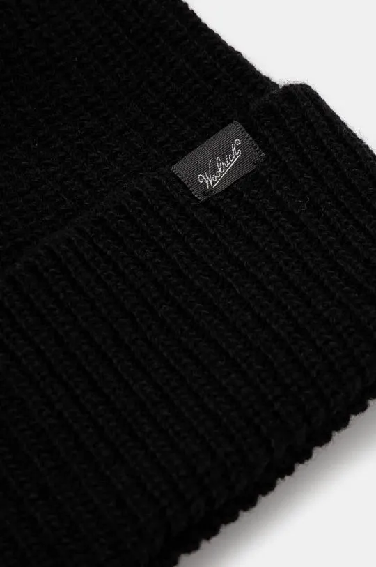 Black Wool Knitted Ribbed Beanie - Woolrich CFWOAC0331MRUF0659