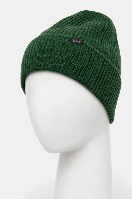 Woolrich Wool Beanie Knitted Ribbed Beanie Green Color CFWOAC0331MRUF0659